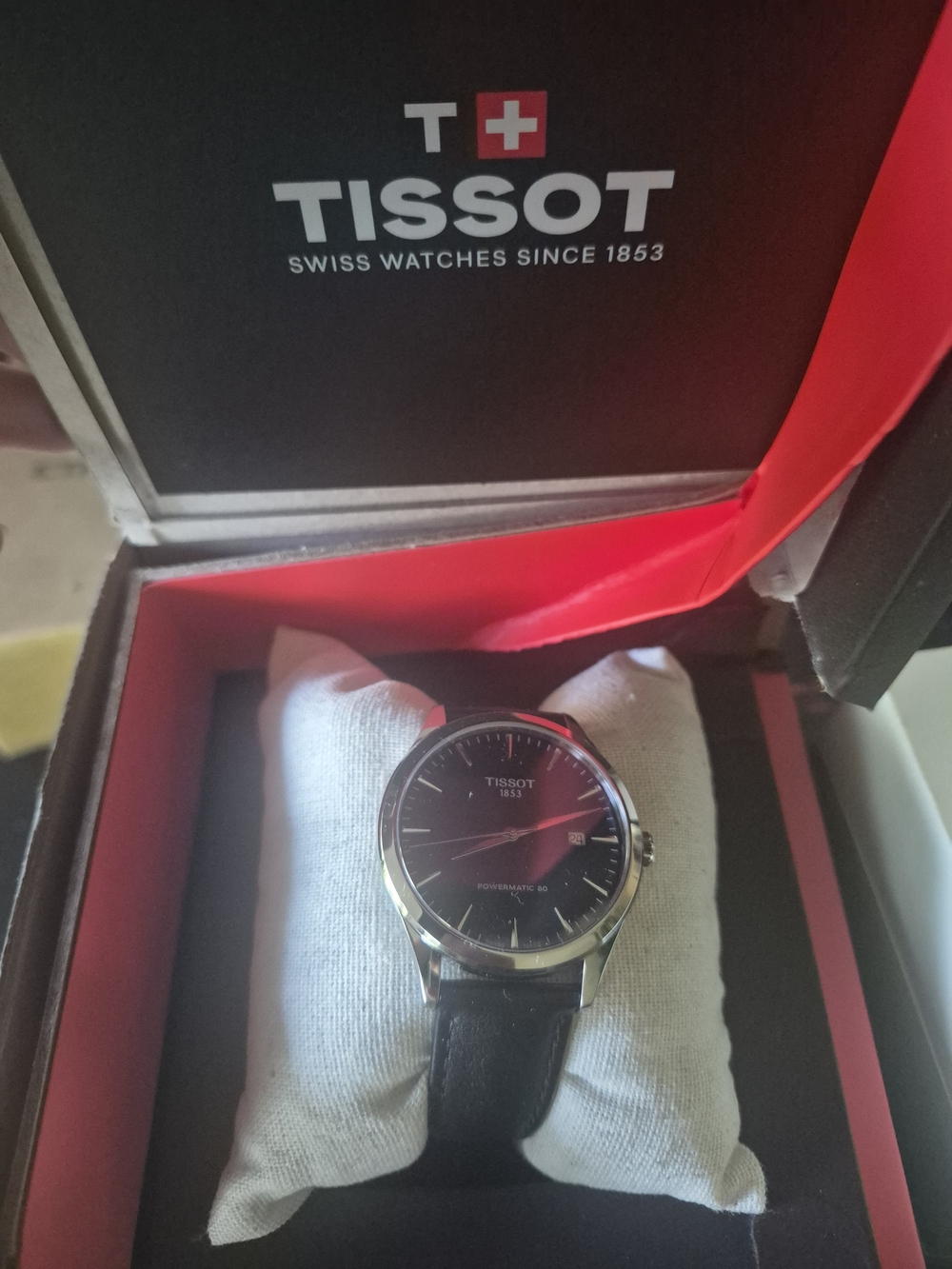 Tissot Black Dial Men's Leather Strap Watch with Silver Case